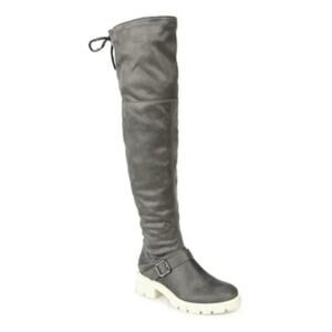 Journee Collection Womens Salisa Wide Calf Block Heel Over the Knee Boots gray 8